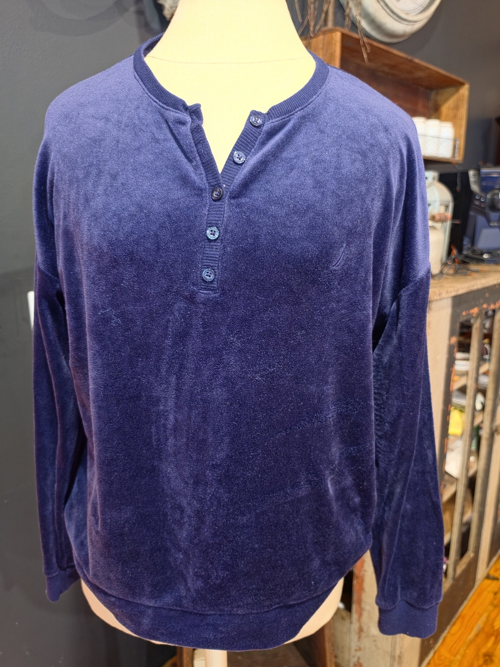 Nautica Velvet-Feel Navy Henley Long-Sleeve Shirt